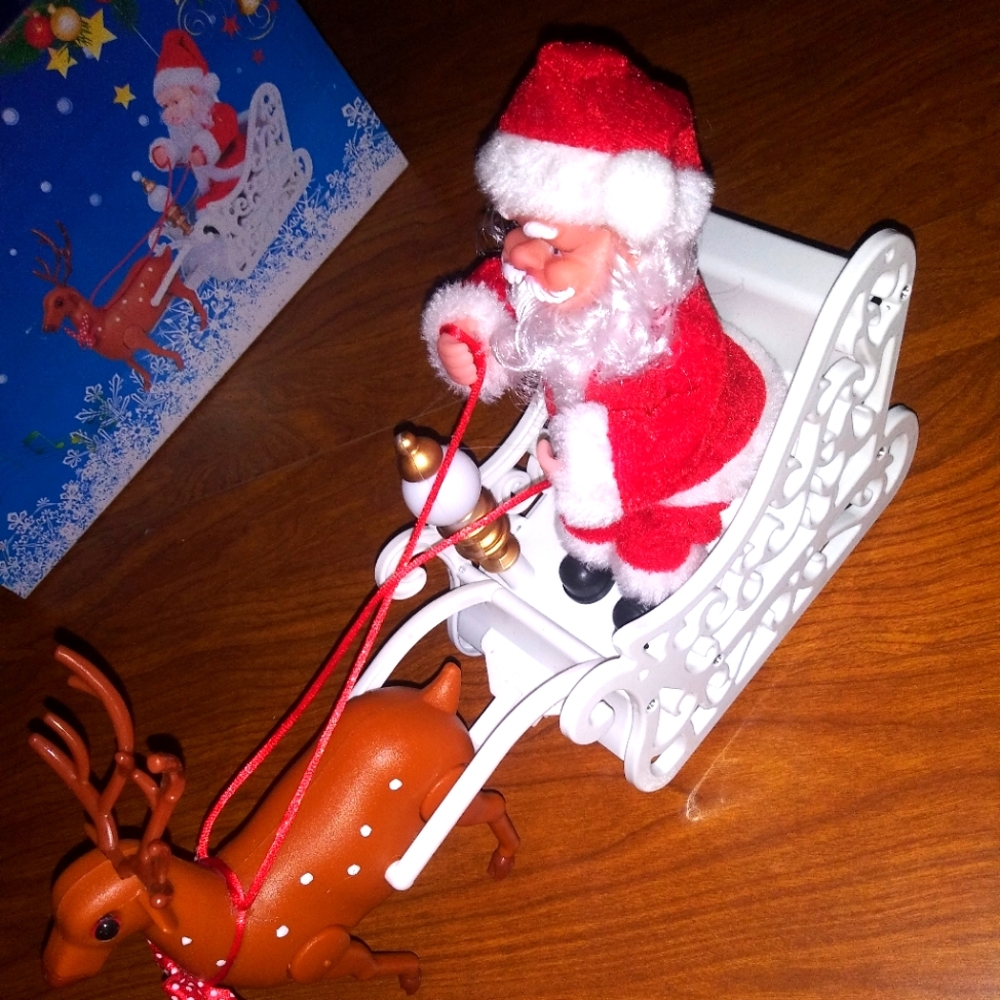 Santa Claus Doll Elk Sled Toy w Music
